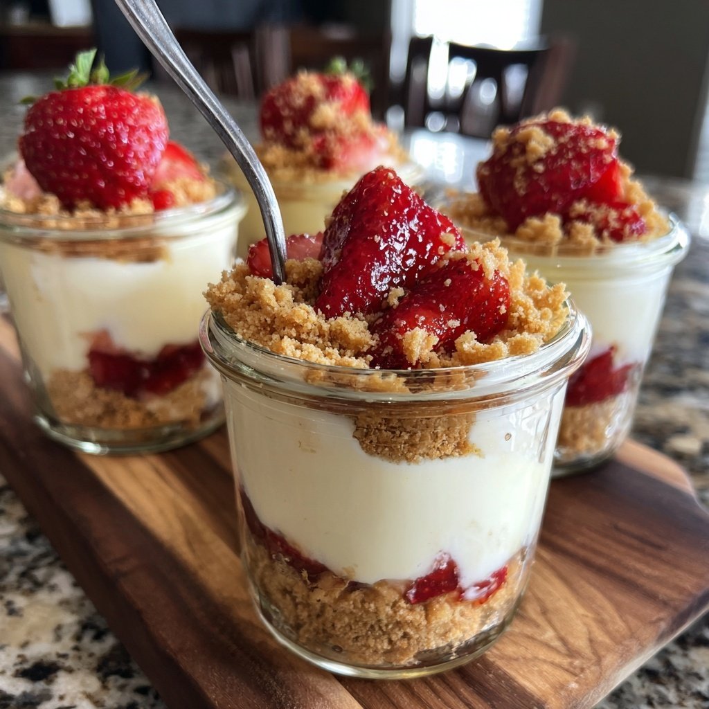 No Bake Strawberry Cheesecake Jars