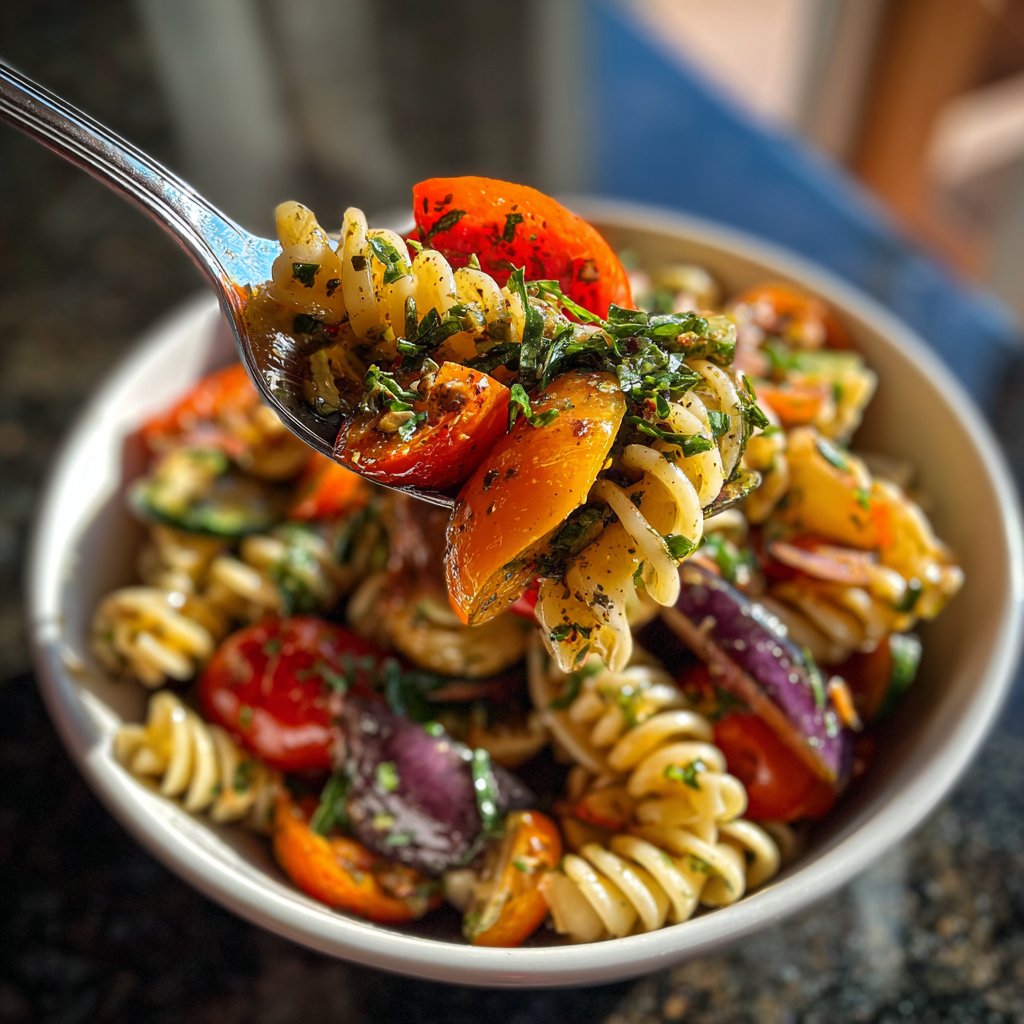 Healthy Lunch Roasted Vegetable Pasta Salad