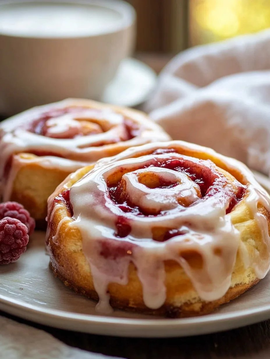 Raspberry Cinnamon Rolls with Lemon Glaze