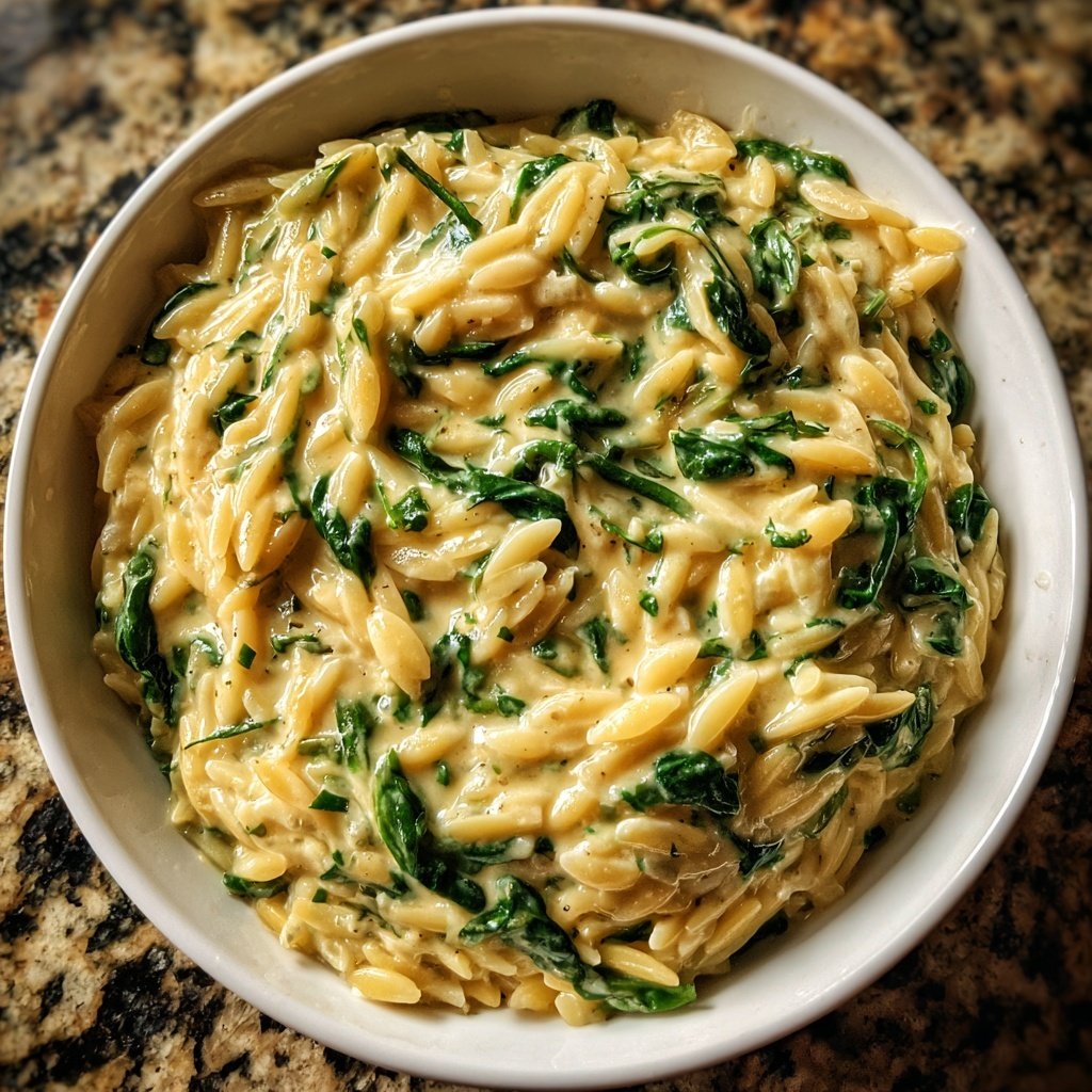 Creamy Spinach Garlic Orzo