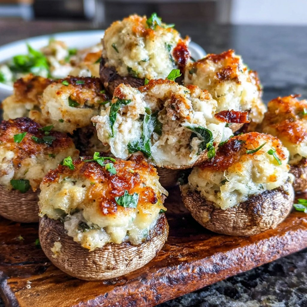 Ground Chicken And Spinach Stuffed Mushrooms