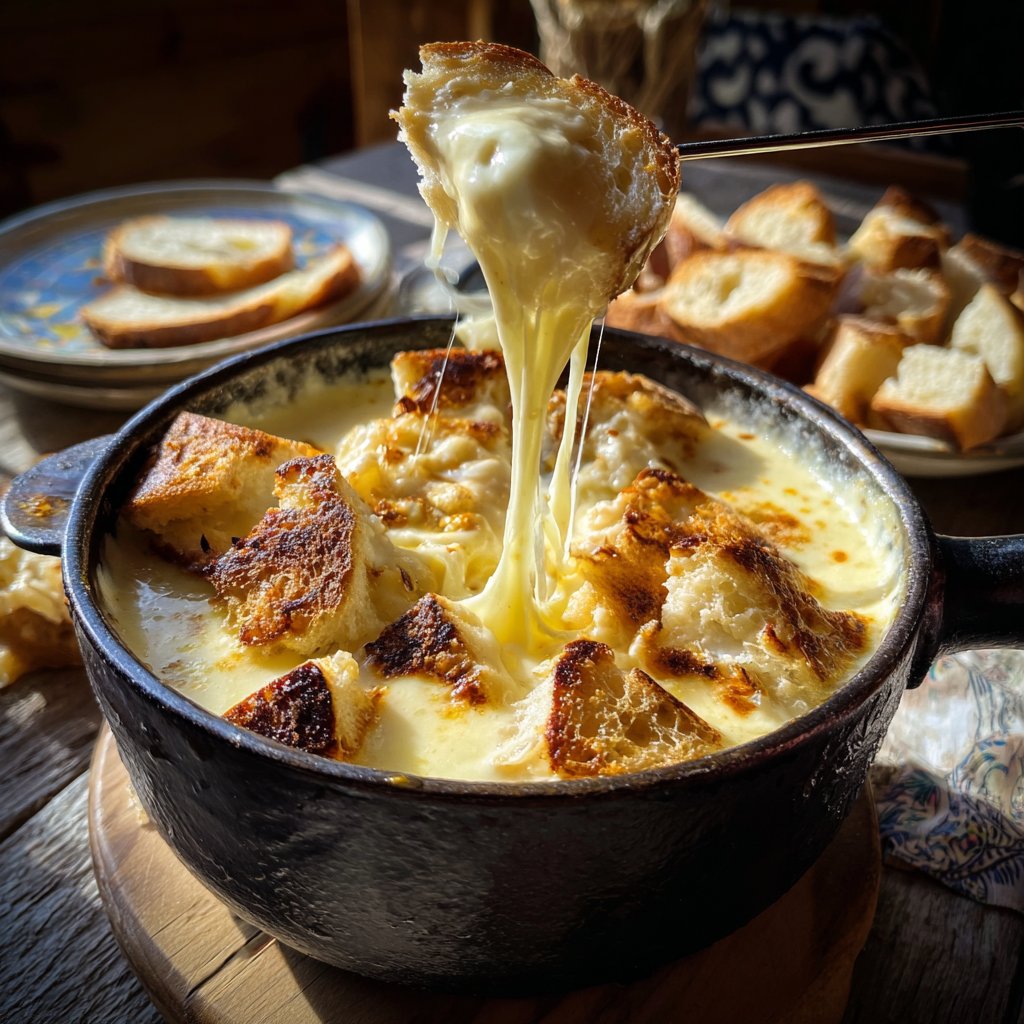 Fondue with Swiss Cheese and Garlic