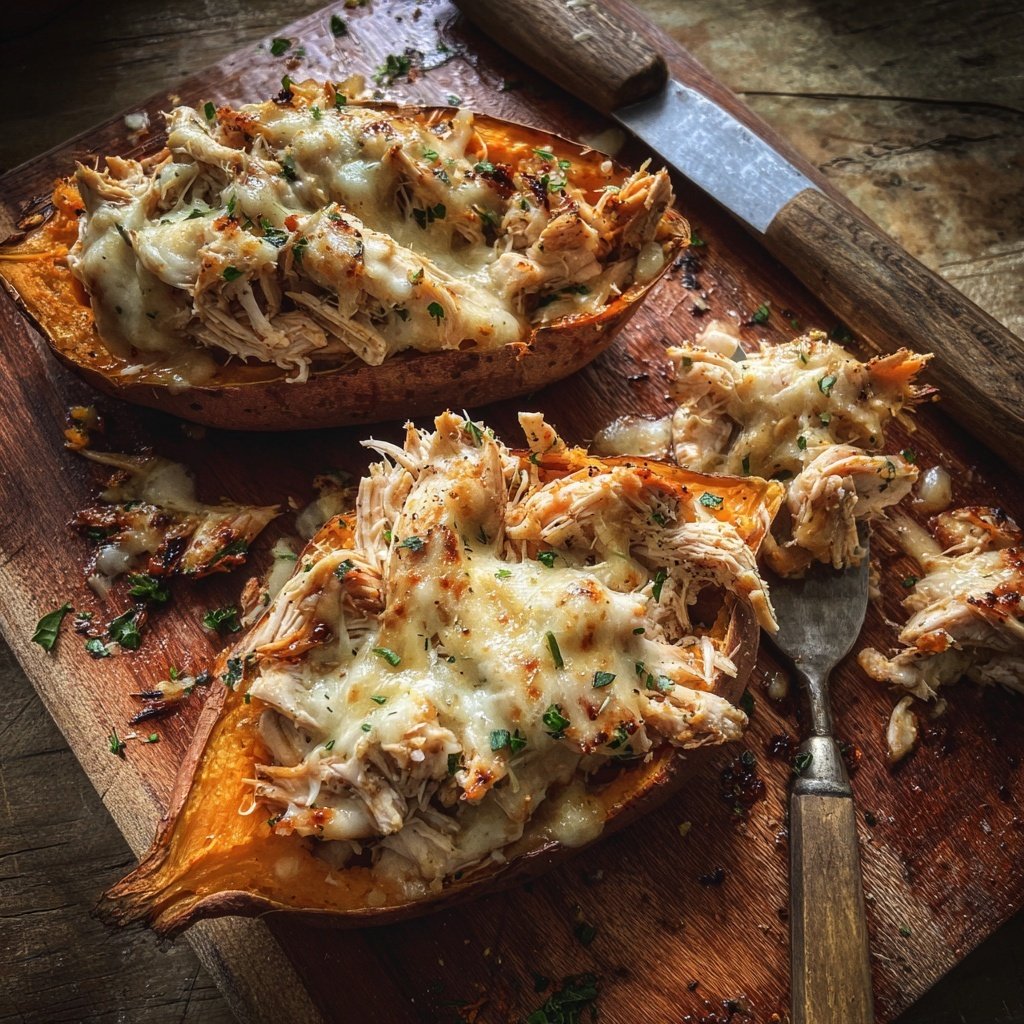 Shredded Chicken Stuffed Sweet Potatoes