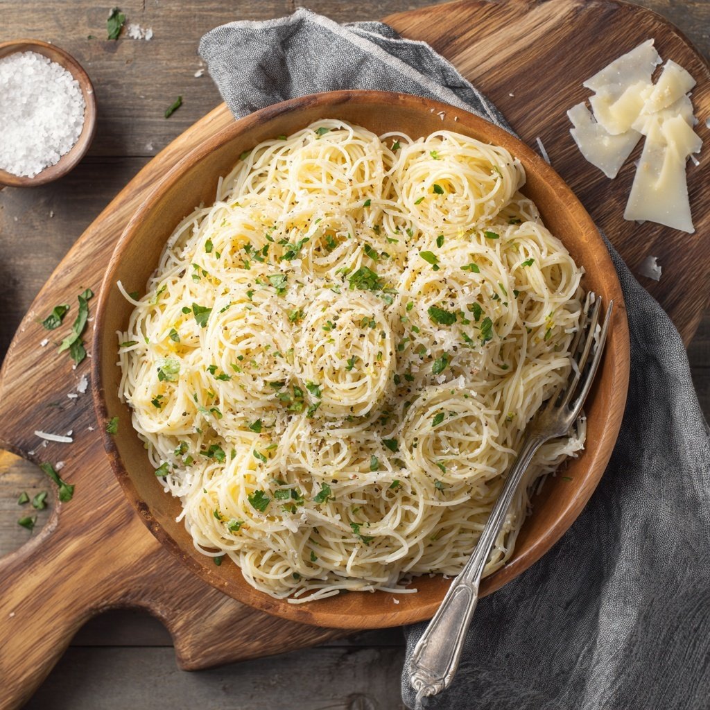 Angel Hair Pasta With Garlic Parmesan Sauce