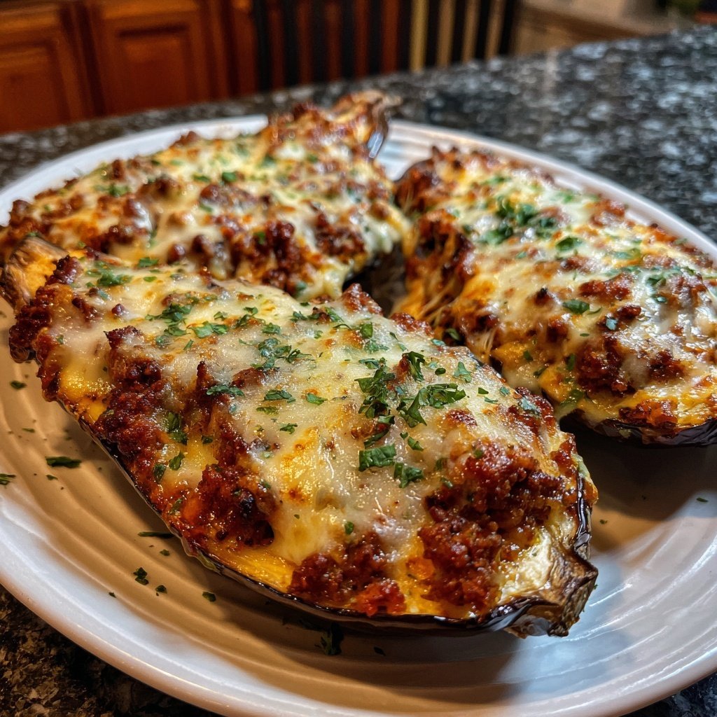 Ground Beef Stuffed Eggplant